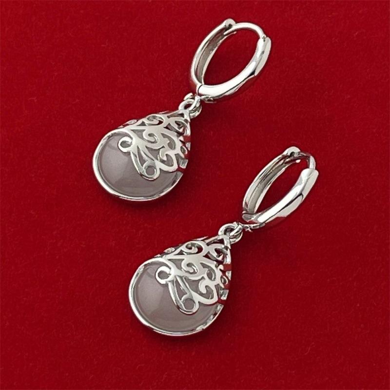 925 Sterling Silver Fashion Light Luxury White Moonlight Opal Totem Earrings Birthday Party Anniversary Gift