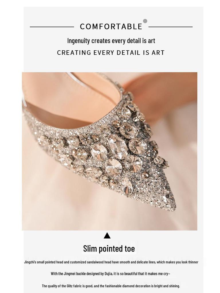 Элегантные туфли на высоком каблуке с блестками и одним ремешком со стразами – Идеально подходят для свадеб и банкетов