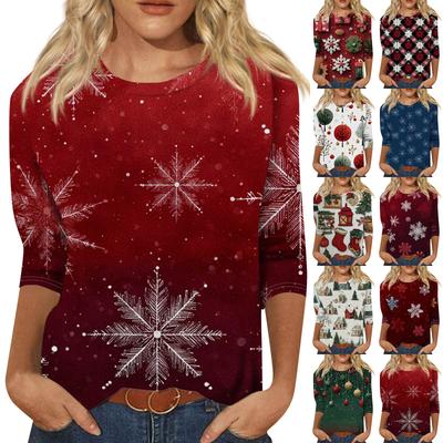 Женская модная повседневная футболка с рукавом три четверти, принтом на Хэллоуин и круглым вырезом