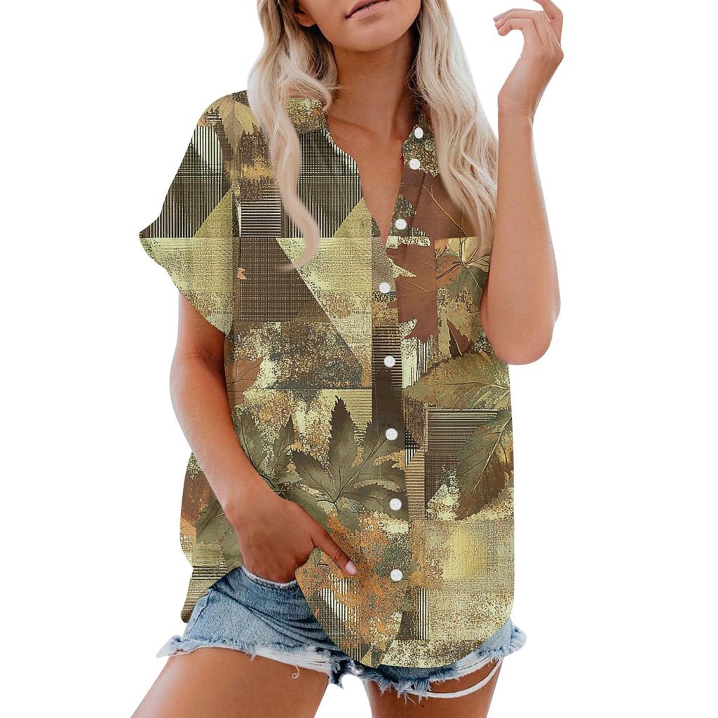 Женская рубашка с короткими рукавами, повседневный модный топ на пуговицах с принтом, кардиган с нагрудным карманом