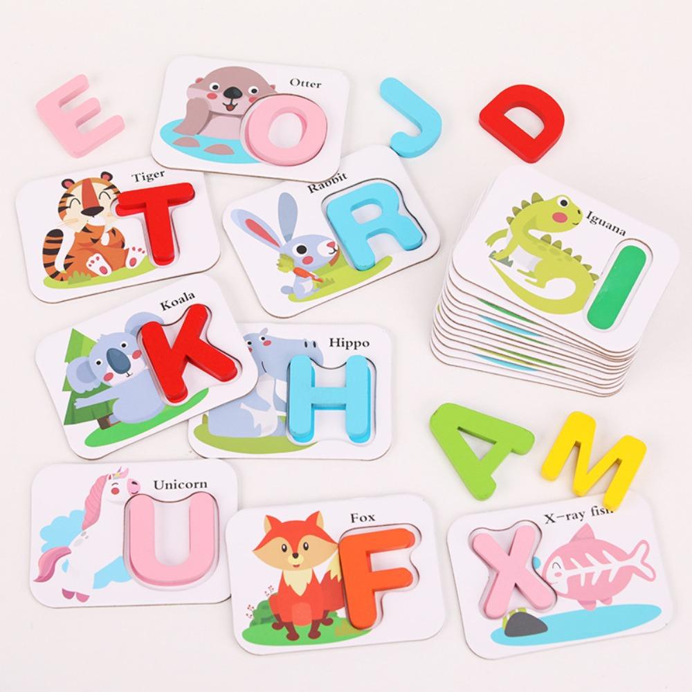 Wooden Alphabet Flash Cards Set Educational Cognitive Memory Game Kids Preschool