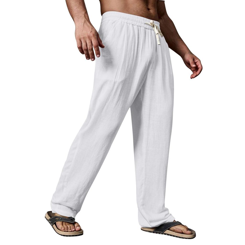 Мужские летние повседневные брюки на шнурке Мужские дышащие брюки из хлопка и льна