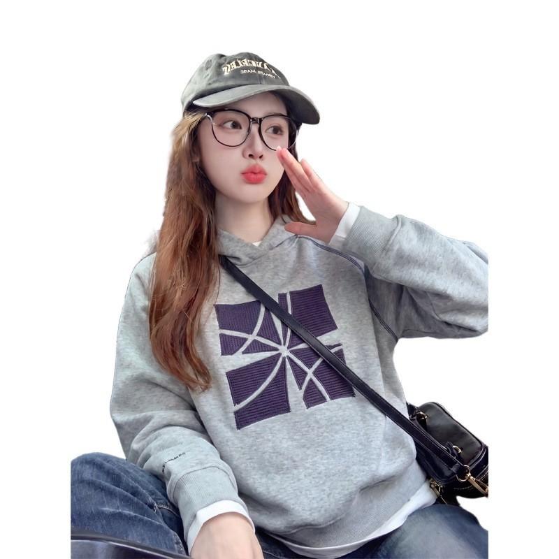 American Vintage Embroidered Hoodie Loose Fit Casual Couple Outerwear 2026 Fall Streetwear