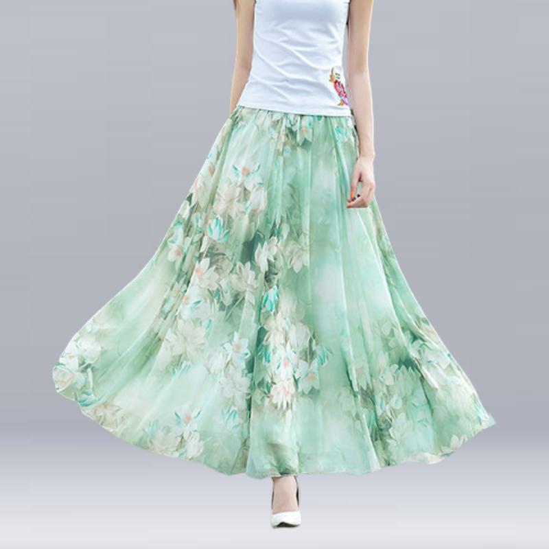 Женские летние шифоновые юбки летние большие размеры в богемном стиле с цветочным принтом большие качели женская пляжная длинная юбка А-силуэта Faldas