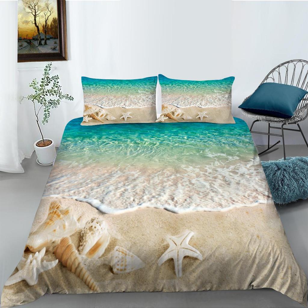 Постельное белье с рисунком 3D-пейзажа, односпальная двуспальная кровать, полноразмерная наволочка и пододеяльник, печать с изображением моря и растений, украшение дома из материала из микрофибры