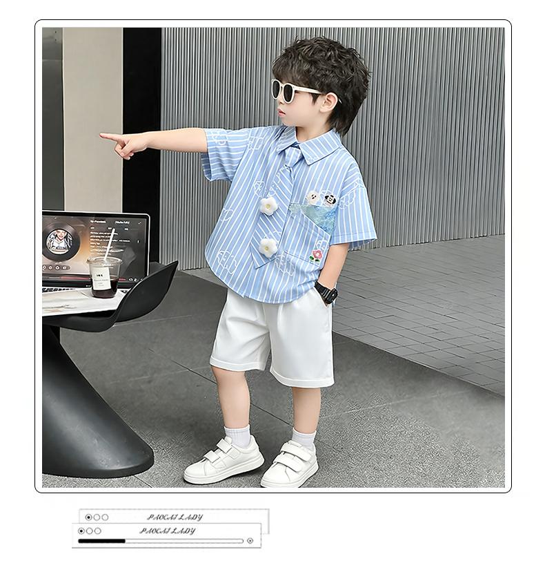 Children's Summer Short sleeved Shirt 2026, Boys' Blue Thin Shirt Set, Baby Boys' Summer Clothing, Children's Clothing Trend
