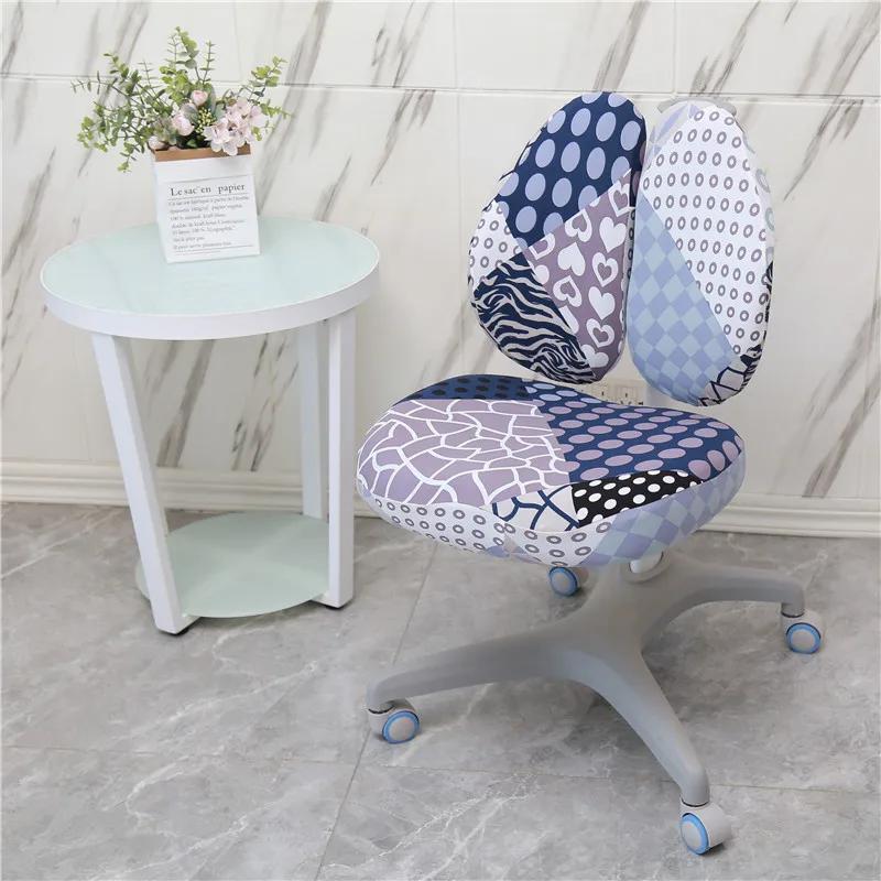 Children Study Chair Cover Elastic Double Back Kids Student Writing Rotating Lift Chair Protector Cover Seat Backrest Case