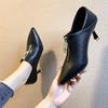 Women's Shoes 7CM High Heel Women Boots Autumn New Pointed Female Stiletto Black Ladies Fashion Boots Leather Shoes
