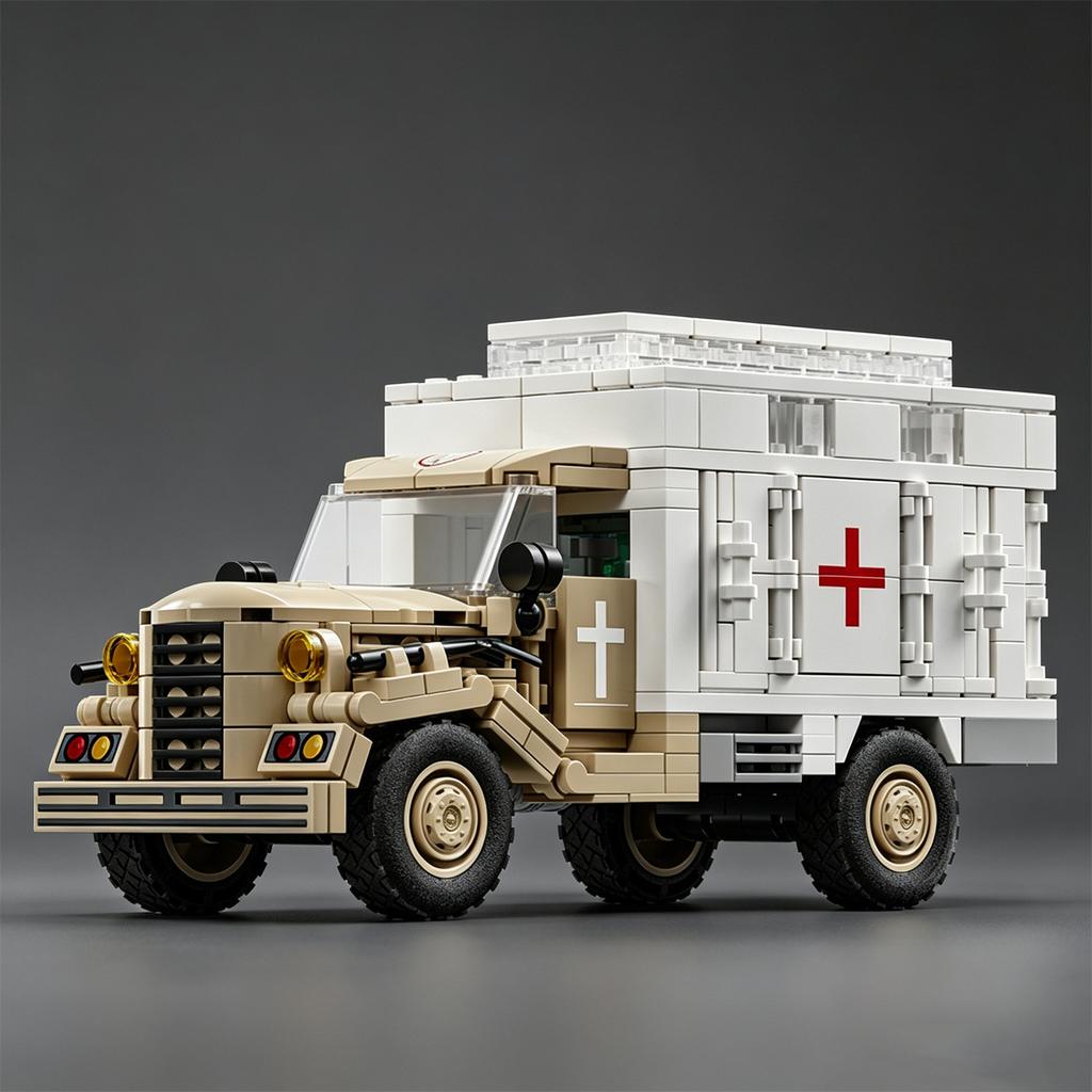 MOC Figurine BLITZ RADIO TRUCK Building Blocks 1:35 Scale “Blitz” 3-Ton Truck Model—Educational Toy Medical Vehicle