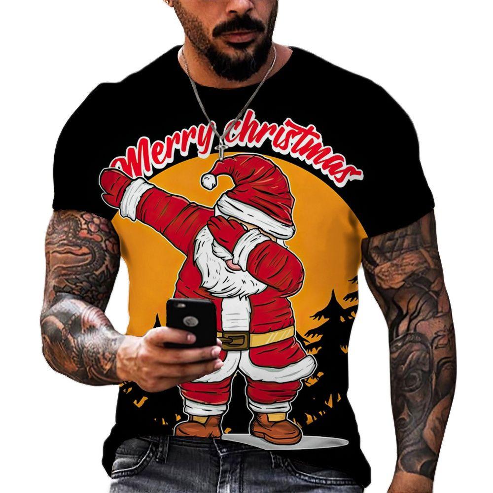 Trend Fashion Funny Santa Claus Graphic T Shirts for Men Personality Leisure Holiday Printed Round Neck Short Sleeve Tees Tops