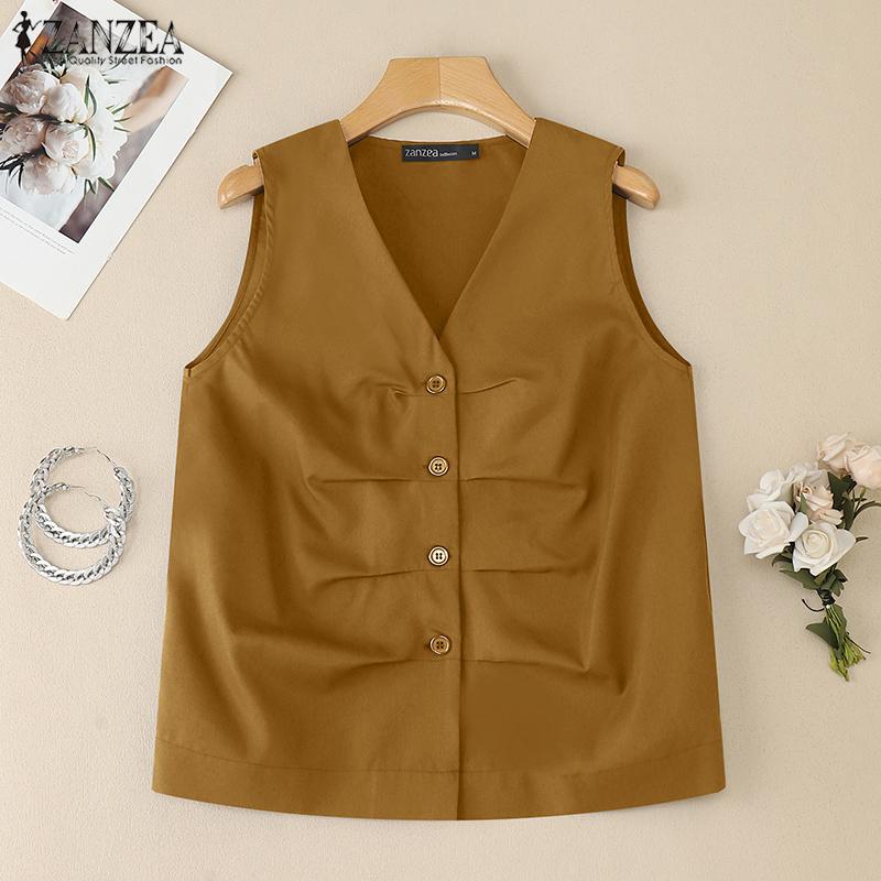 ZANZEA Женские повседневные летние майки без рукавов с v-образным вырезом