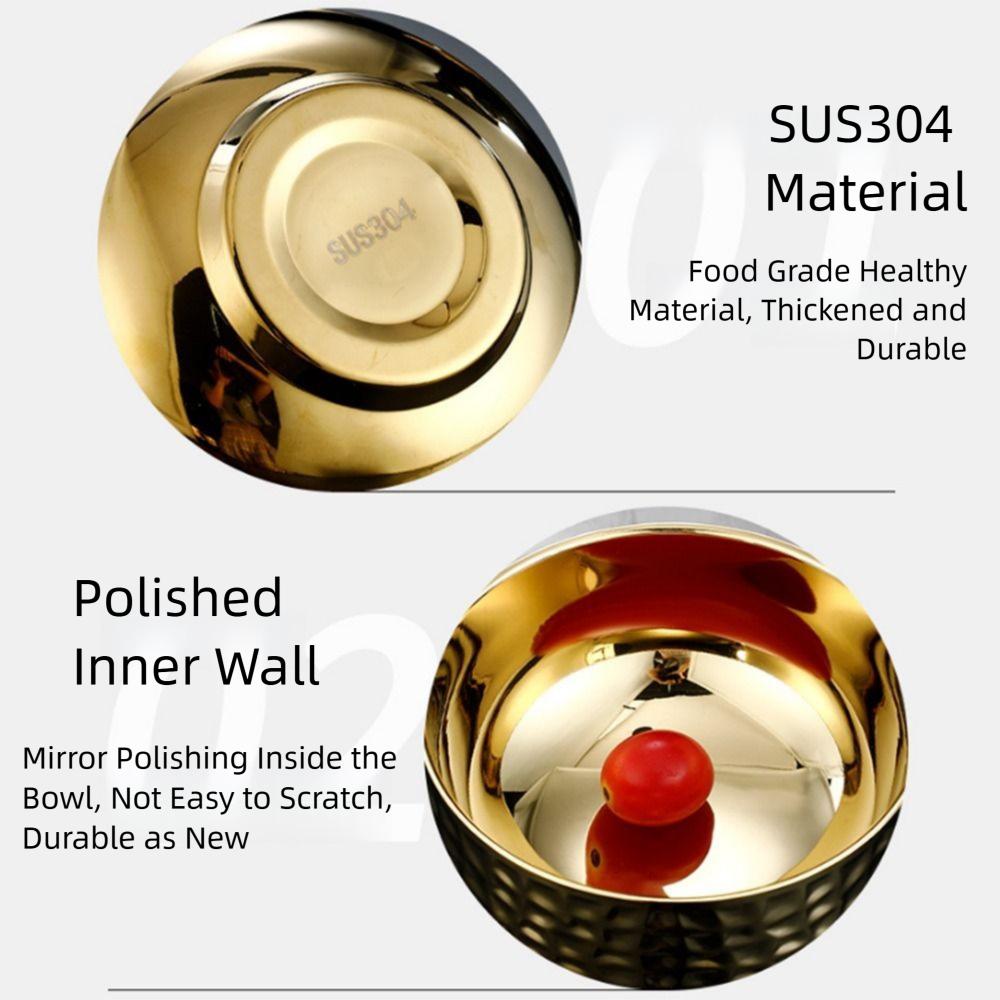 Double Layer Children's Insulated Bowl Hammer Pattern Stainless Steel Soup Bowl Home Use
