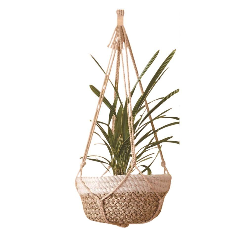 for Indoor Living Room Balcony Macrame Plant Hangers Handmade Beige Color Hanging Basket Cotton Rope