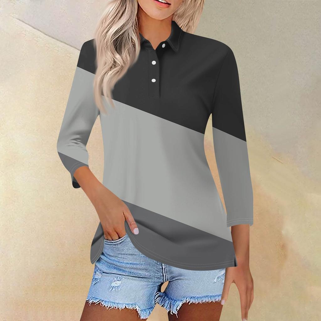 Женская модная повседневная рубашка с короткими рукавами 3/4 с лацканами и принтом, женские топы на пуговицах