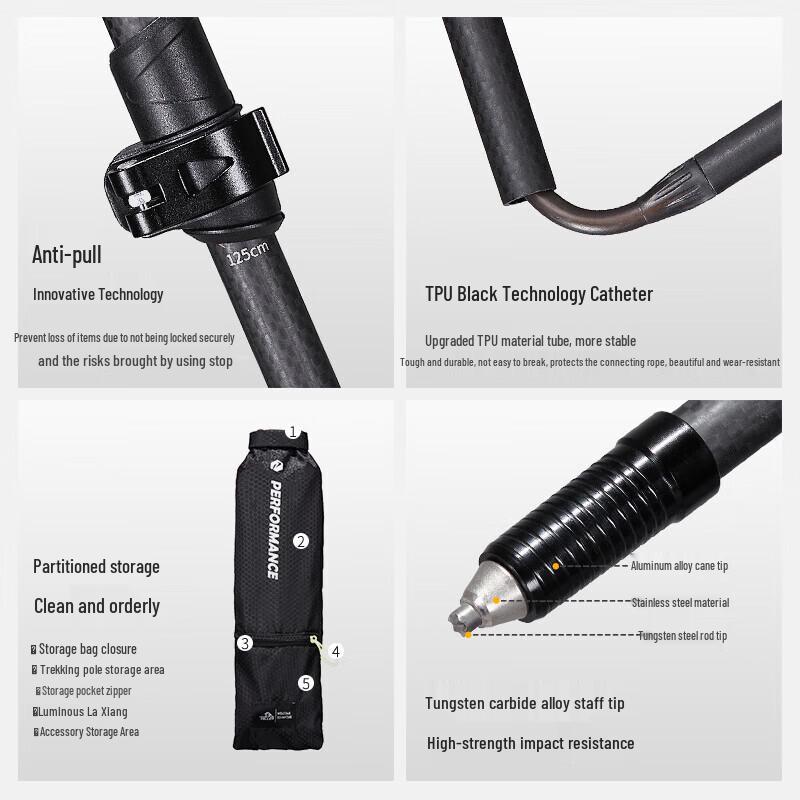 Pelliot Ultralight 3K Carbon Fiber Foldable Trekking Pole