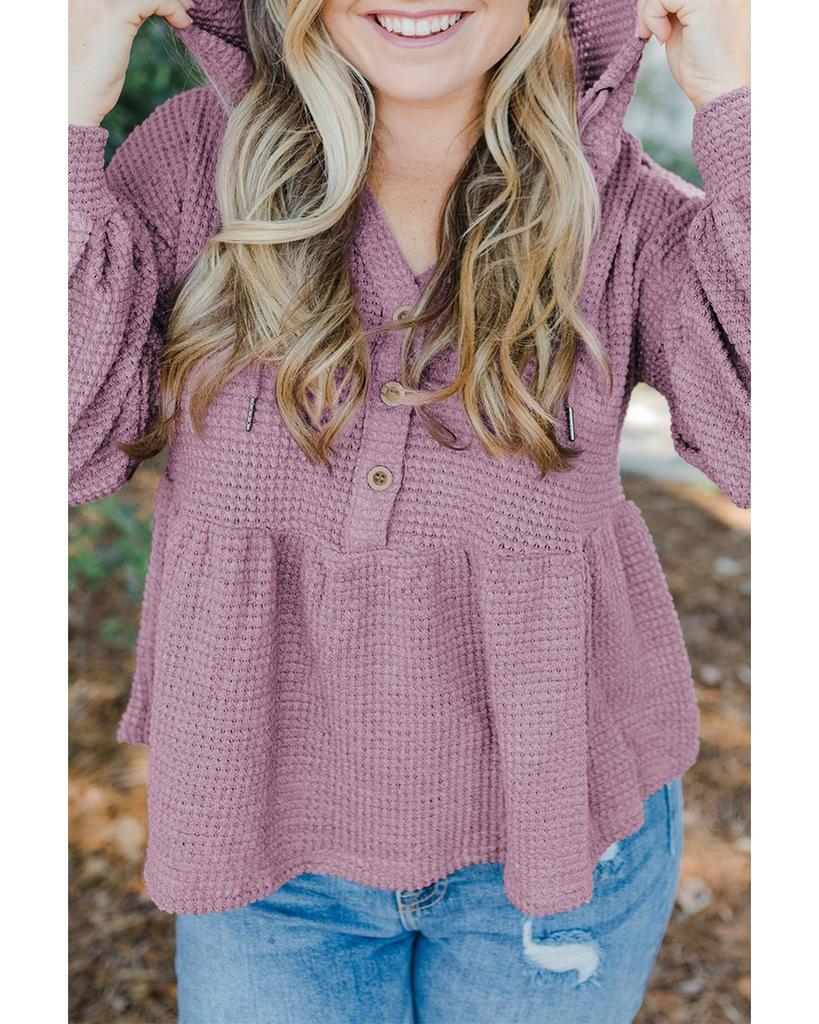 Azura Exchange Plus Size Hooded Waffle Knit Top