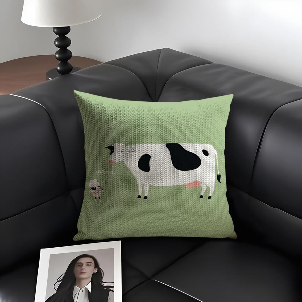 Cow Cartoon Cushion Cover Natural Linen Organic Fabric DoubleSided Printing Sofa Home Decor Gift Pillow Case
