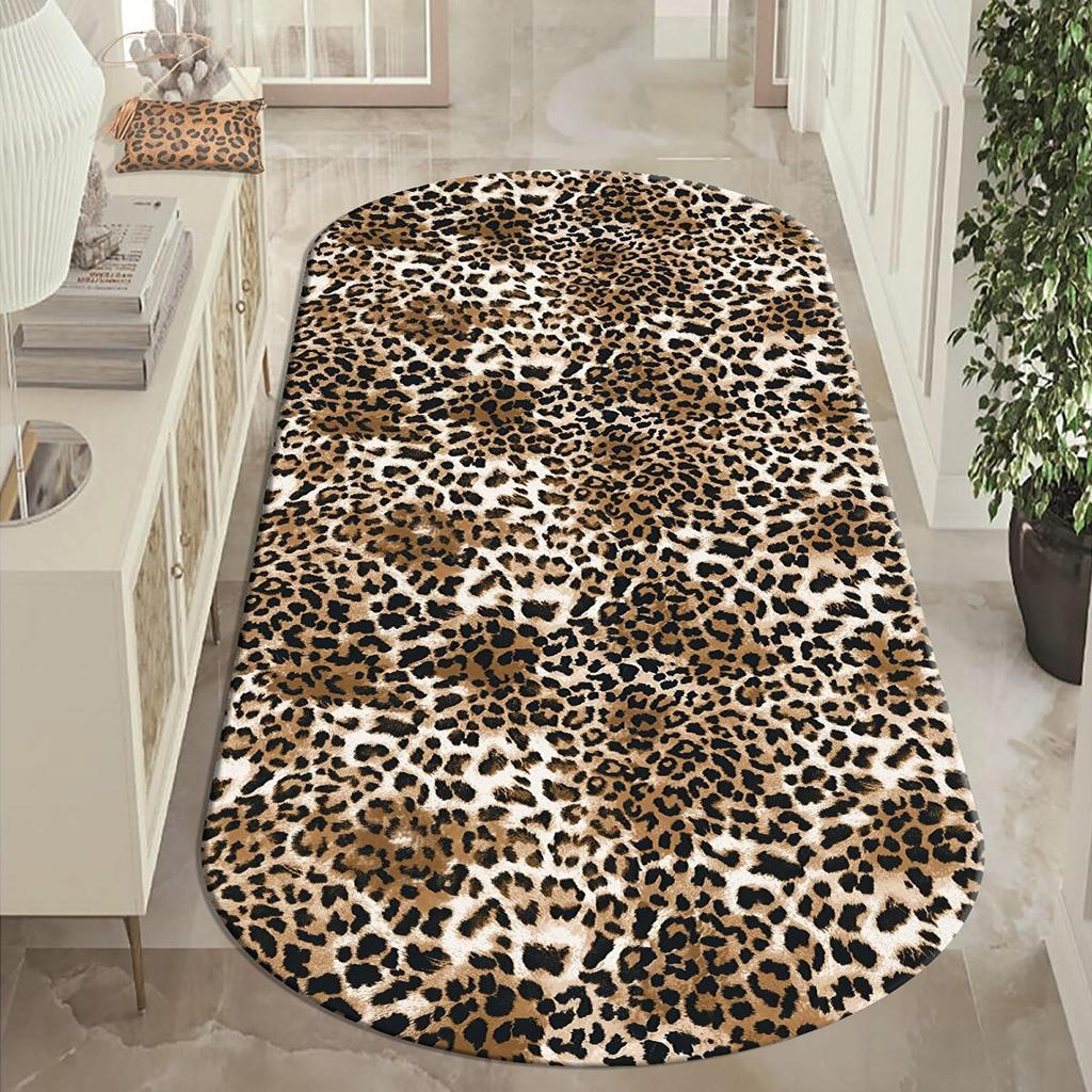 EPeddler Home Современный леопардовый узор, моющаяся нескользящая кожаная основа, овальная кухня нового поколения, ковер для гостиной и прихожей