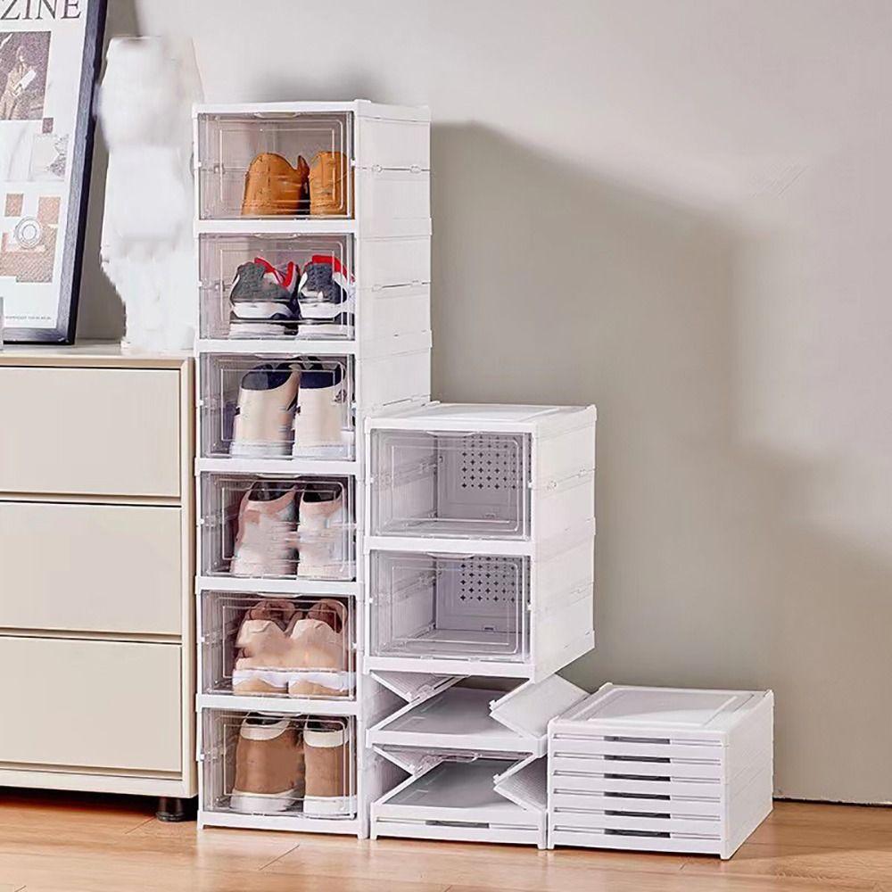 1/3/6-ярусная складная полка для обуви, белая прозрачная полка для хранения обуви, коробка для обуви, органайзеры для дома