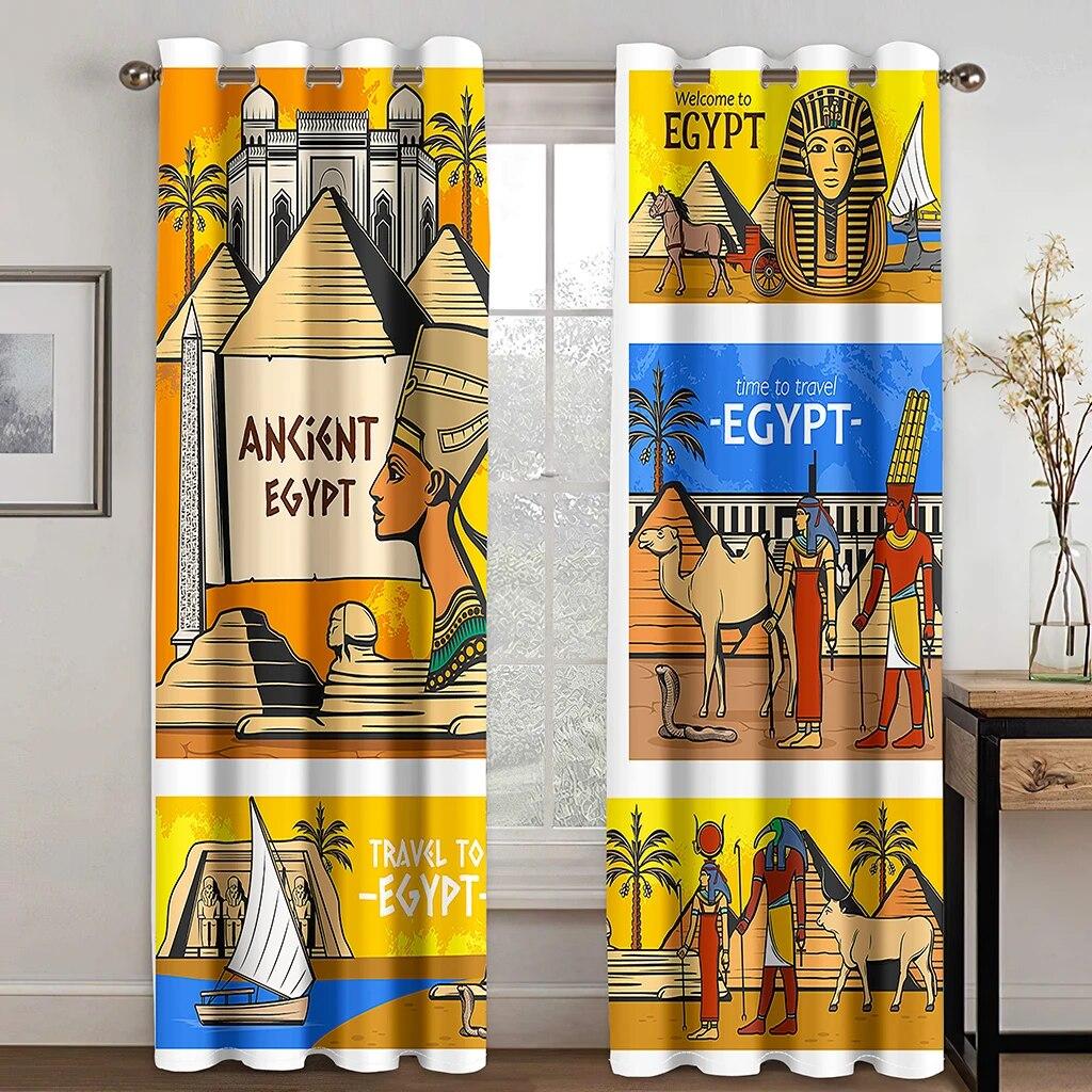 2 шт. богемные шторы, египетские африканские национальные характеристики, шторы с принтом для спальни, гостиной, оконный стержень, карман