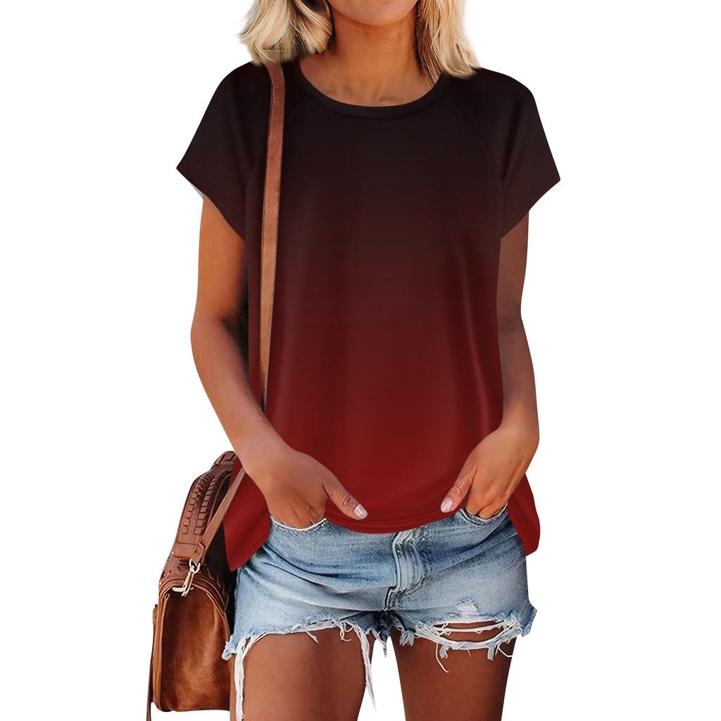 Women's Short Sleeve T Shirts Round Neck Cute Tunic Tops Basic Tees Blouses Loose Fit Pullover