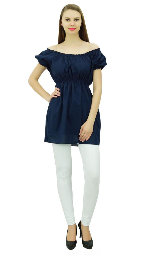 Bimba Женские топы с открытыми плечами и пышными рукавами, блузка с эластичной талией, хлопок