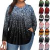 Women's Plus Size Fashion Printed Casual Pleated Round Neck Long Sleeve Top