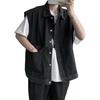 Men Summer Denim Vest Coat Lapel Sleeveless Solid Color Denim Waistcoat Single Breasted Large Pockets Design Washed Cargo Waistcoat