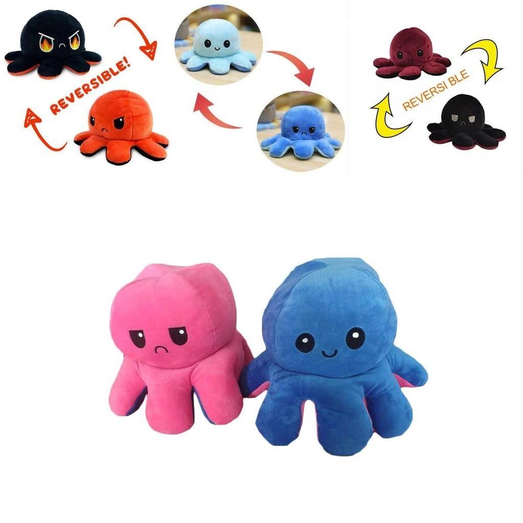 Unique Double-sided Flip Reversible Octopus Plush Toy With Realistic Expressions For Children
