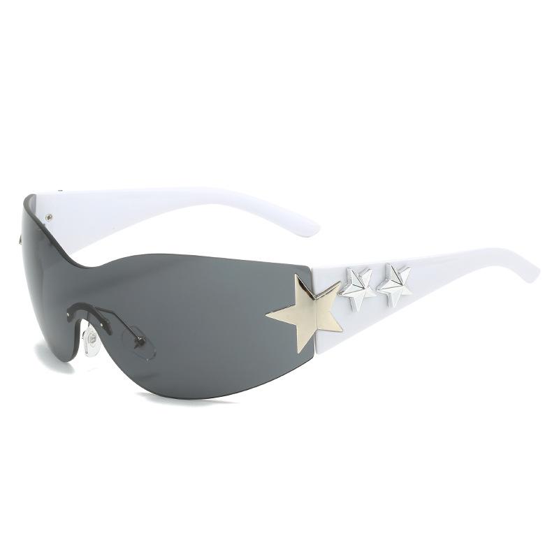 New pentagram sunglasses YK rimless one-piece sunglasses large frame hip-hop street shot personalized sunglasses