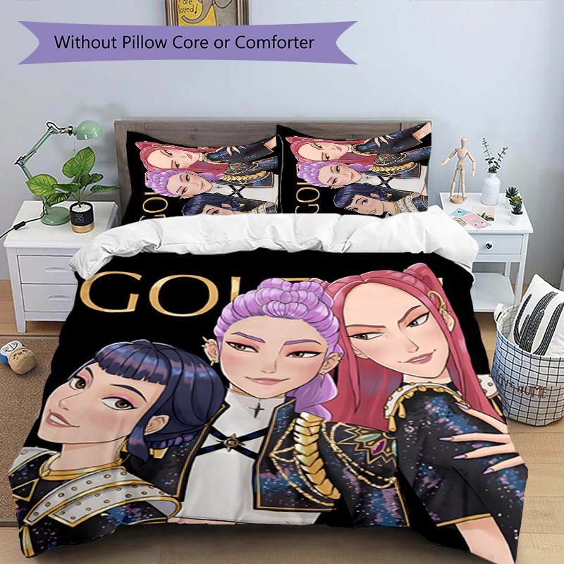 KPOP Hunter 3pcs Bedding Set Duvet Cover Closure Includes 1 Duvet Cover & 2 Pillowcases for All Seasons Bedroom Home Dorm Decor