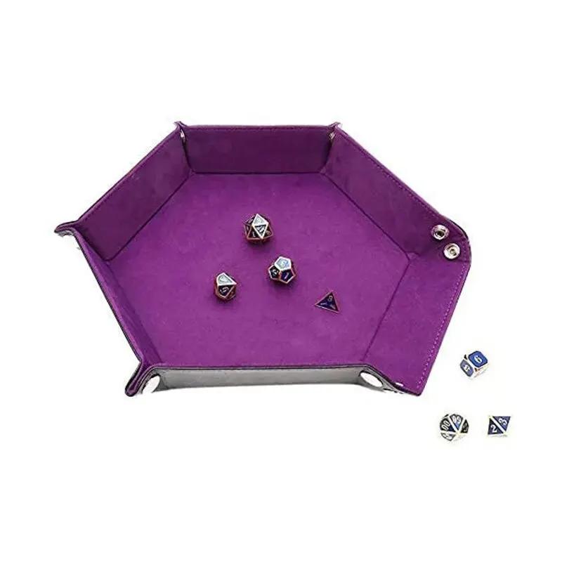 1pc Hexagonal Dice Tray and Miscellaneous Storage Box Board Game Dice Tray Accessories Leather Dice Tower Rolling Tray Set Tray