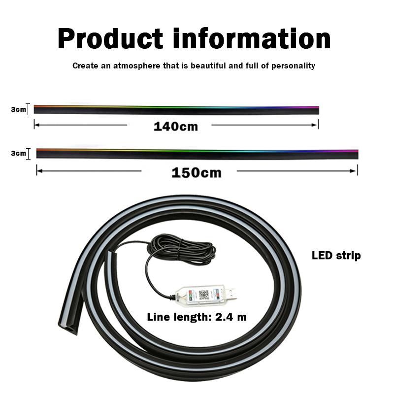 Декоративная светодиодная лента для автомобиля, цветная акриловая звукоизоляционная полоса для лобового стекла, подсветка салона, без проводки, управление через приложение