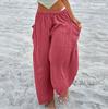 Women Plus Size Wide Leg Linen Pants Middle Waist Summer Baggy Pants