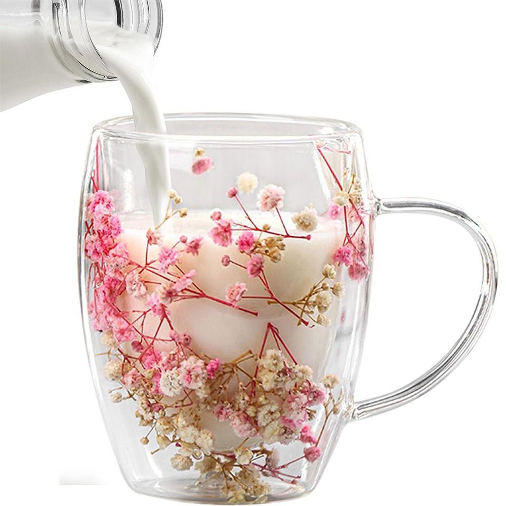 350ml Double Wall Glass Cup Gypsophila Flower Cup Creative Coffee Mug  Home&Office