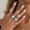Salircon 8Pcs/Set Creative Gold Color Star Cross Open Ring Exquisite Stackable Heart Inlaid Rhinestone Finger Ring Jewelry 2026