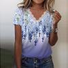 Women Casual Loose Shirts V Neck Short Sleeve Flower Print Lace Tops T-shirts Tee