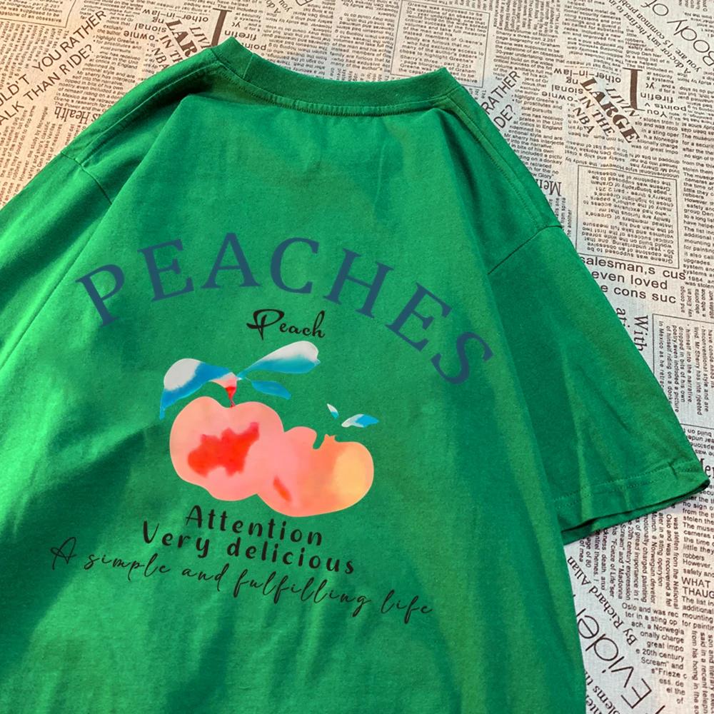 Peaches Attention Very Delicious Letters Men T Shirt Hip Hop Loose New Tops Fashion Casual Tshirts Summer Cotton Tee Clothing