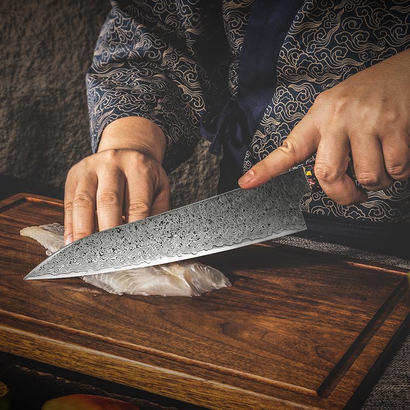 Grandsharp 8.5'' Damascus High Carbon Steel Japanese Chef Knife Cooking Chef Gyuto Knives Best Gift Box Red Chef Kitchen Knives