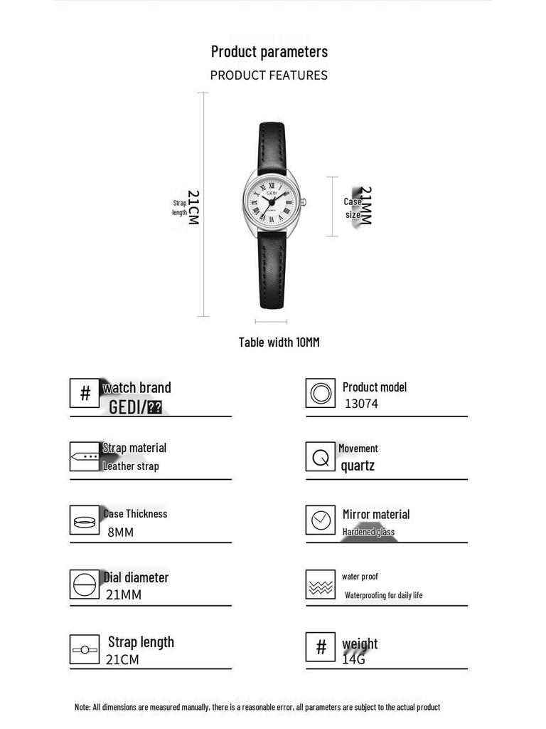 Gedi Petite Korean Style Women's Roman Vintage Minimalist Quartz Wristwatch