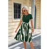 Women's Fashion Summer Spring Colour Block Print Short Sleeve O-Neck High Waist Casual Dresses