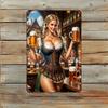 OktoberfestGirlMetalArt 1 шт. 2D Плоский Винтажный Металлический Знак Девушка Октоберфест 7,8x11,8" - Декор Немецкое Платье/Кружка Пива для Дома/Бара