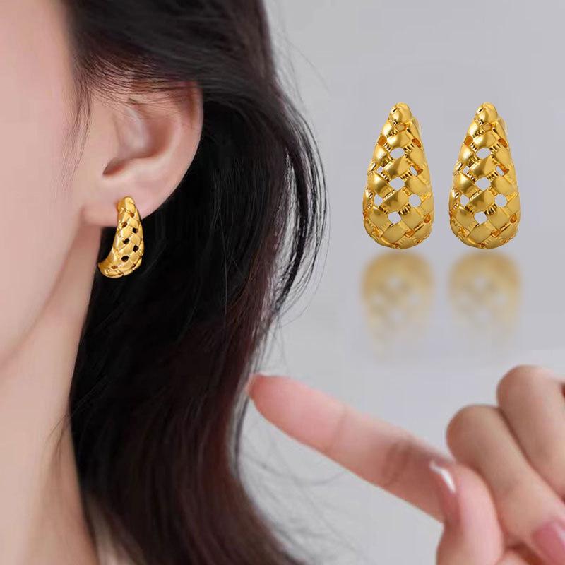 Французские роскошные серьги-капли из сетки: Серебряная игла S925, Маленький ароматный стиль, Блестящий алмазный узор.