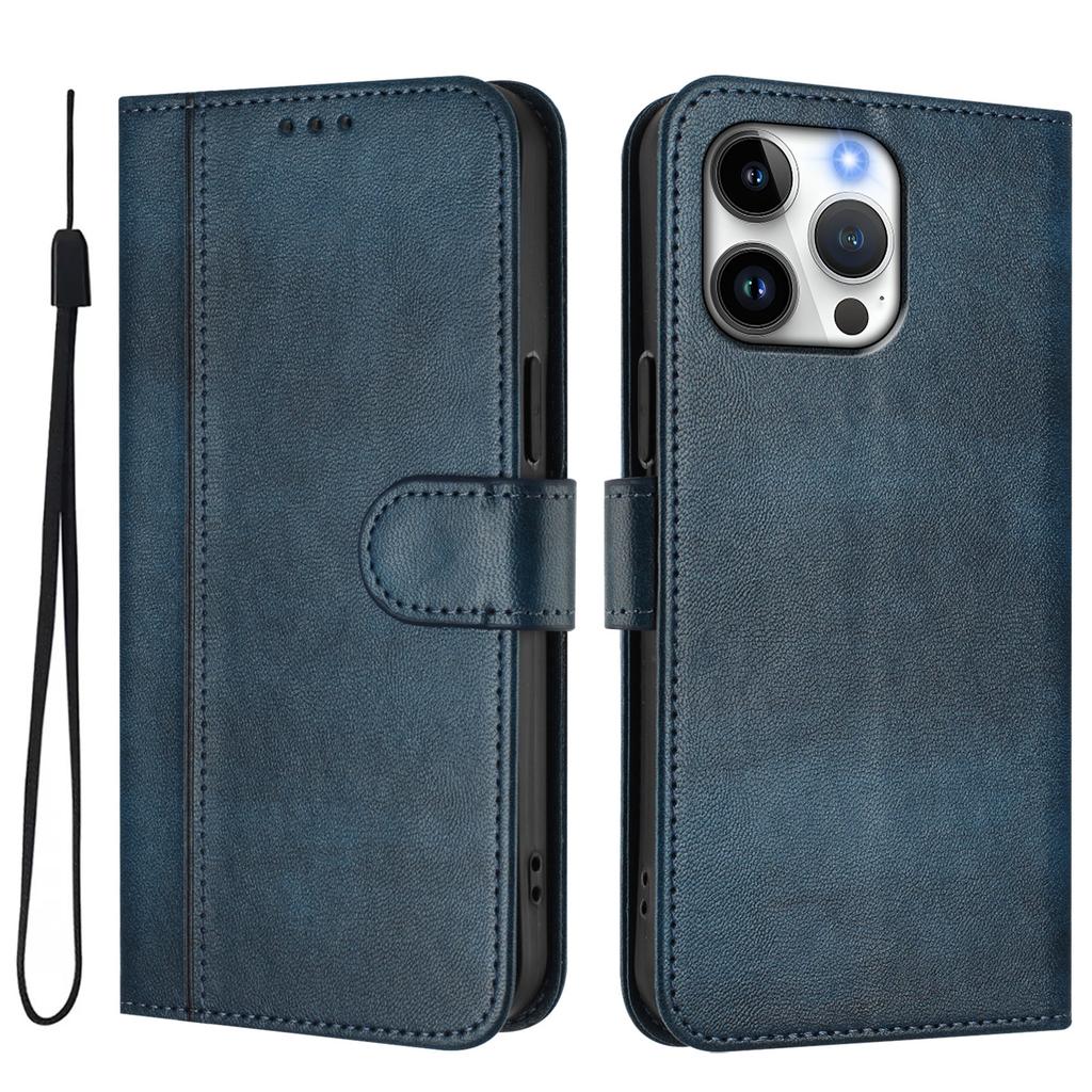 For iPhone 16 Pro Max Cases Wallet Stand Retro Texture Leather Phone Cover with Lanyard