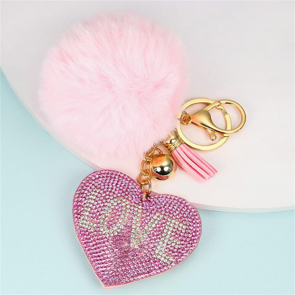 for Women's Bags Girls Ornaments Rhinestone Heart Rhinestone Keyrings Bag Pendant Pompom Keychains