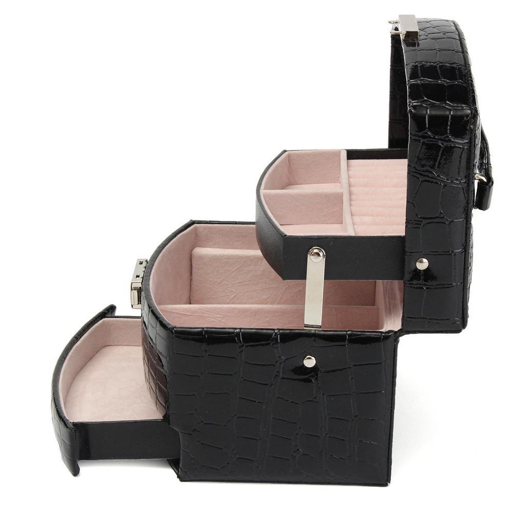 Новая кожаная шкатулка для драгоценностей, органайзер для ювелирных изделий для девочек, зеркальный мини-дорожный футляр, запираемый, черный