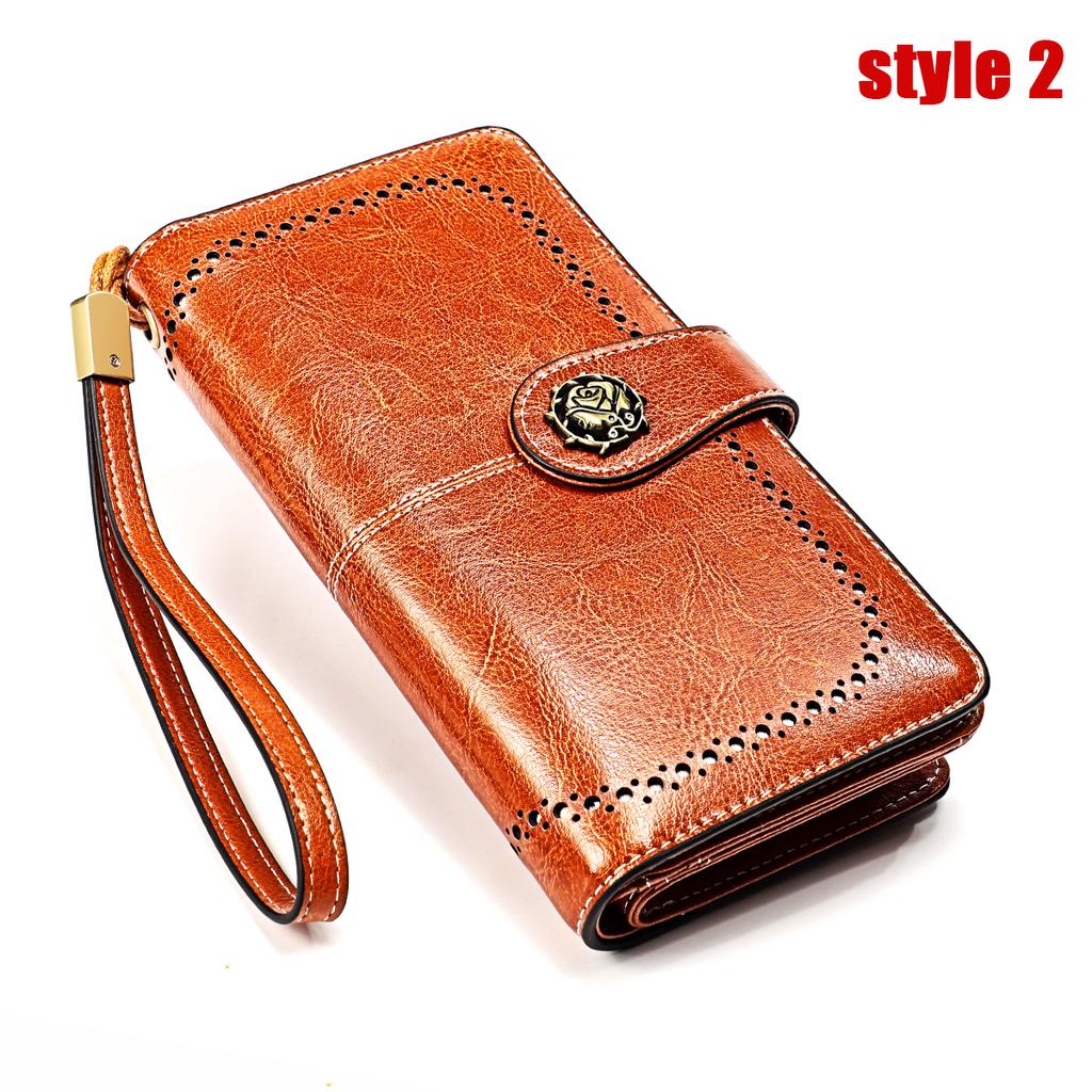 Ladies Leather Wallet Large Capacity Multifunctional Long Wallet European and American Retro Clutch