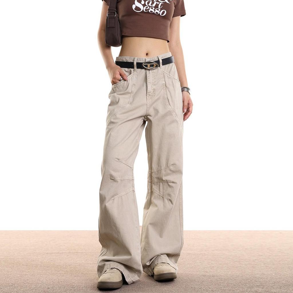 American Retro Washed Work Pants: New Unisex Loose Straight-Leg Micro-Flare Wide-Leg Floor-Length Design