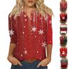 Women's Fashion Casual New Button Round Neck 3/4 Sleeve Loose Printed T-Shirt Ladies Top