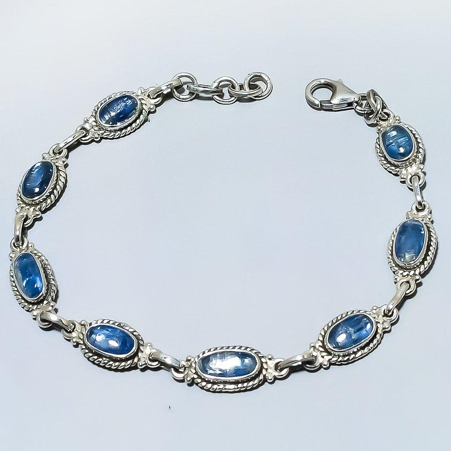 Natural Blue Kyanite Gemstone 925 Solid Sterling Silver Gift Bracelet 7-8" w9z27